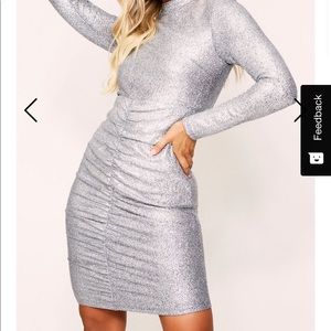 Metallic High Neck Ruched Front Dress